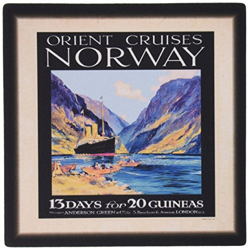3dRose 8 x 8 x 0.25 Inches Mouse Pad, Norway Vintage Travel Ship Poster (mp_119339_1)