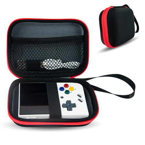 XINGFUDAO Hard Case for Miyoo Mini Plus Portable Game Console, Miyoo Mini Plus Game Console Case with Pocket for USB Cable, Shockproof Portable Travel Bag with Band Easy to Carry