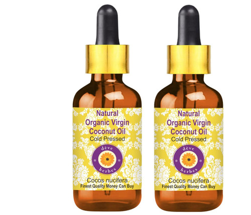Deve Herbes Natural Organic Virgin Coconut Oil (Cocos nucifera) with Glass Dropper Cold Pressed (Pack of two) 100ml X 2 (6.76 oz)