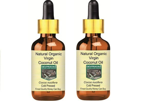 Devprayag Natural Organic Virgin Coconut Oil (Cocos nucifera) with Glass Dropper Natural Therapeutic Grade Cold Pressed (Pack of two) 100ml X 2 (6.76 oz)