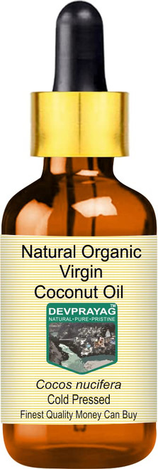 Devprayag Natural Organic Virgin Coconut Oil (Cocos nucifera) with Glass Dropper Natural Therapeutic Grade Cold Pressed 50ml (1.69 oz)