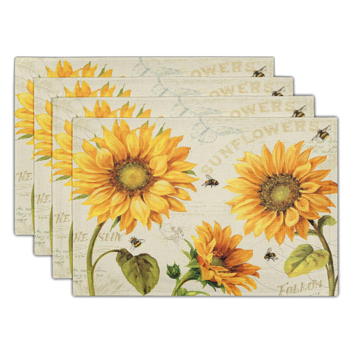 Vintage Sunflower Placemats Set of 4 - Yellow Grunge Flower Farmhouse Tablemats Linen Fabric, Heat-Resistant Washable Stain Proof Place Mats for Dining Table Decoration Vintage Sunflower Placemats Set of 4 - Yellow Grunge Flower Farmhouse Tablemats Linen Fabric, Heat-Resistant Washable Stain Proof Place Mats for Dining Table Decoration