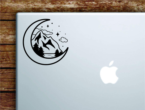 Moon Mountains Wall Decal Sticker Vinyl Art Laptop Computer Car Truck Window Decor Decoration Teen Quote Inspirational Boy Girl Hike Travel Nature Beautiful Wanderlust Adventure Tent Explore School