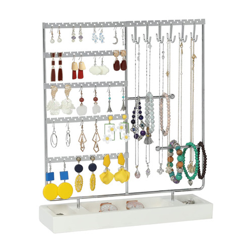 X-cosrack Earring Organizer Holder, 5-Tier Ear Stud Holder with Wooden Tray, Jewelry Towers for Earrings Necklaces Bracelets Watches and Rings,Earring Display Stand, Silver X-cosrack Earring Organizer Holder, 5-Tier Ear Stud Holder with Wooden Tray, Jewelry Towers for Earrings Necklaces Bracelets Watches and Rings,Earring Display Stand, Silver