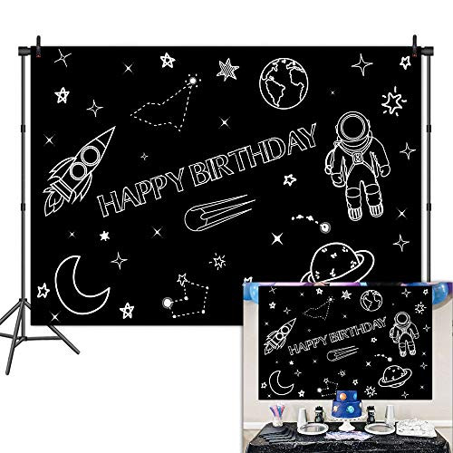 Mehofoto Outer Space Astronaut Birthday Backdrop Spaceship Planets Rockets Photography Background 7x5ft Vinyl Outer Space Birthday Banner Backdrops