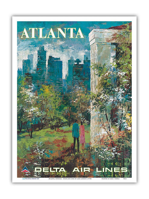 Atlanta, Georgia - Delta Air Lines - Vintage Airline Travel Poster by Jack Laycox c.1970s - Master Art Print 9in x 12in Atlanta, Georgia - Delta Air Lines - Vintage Airline Travel Poster by Jack Laycox c.1970s - Master Art Print 9in x 12in