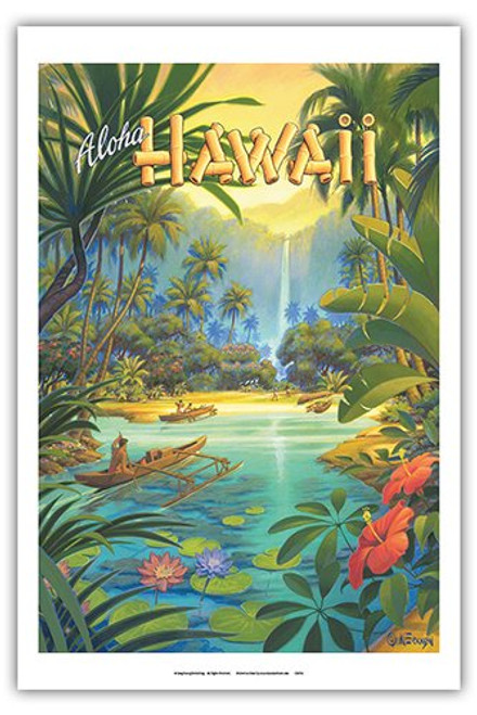 Aloha Hawaii - Vintage Hawaiian Travel Poster by Kerne Erickson - Master Art Print 12in x 18in