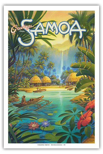 Greetings from Samoa - Samoan Islands - Vintage Travel Poster by Kerne Erickson - Master Art Print 12in x 18in