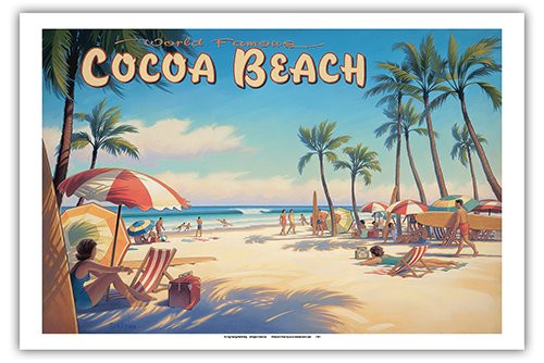 World Famous Cocoa Beach - Florida - Vintage Travel Poster by Kerne Erickson - Master Art Print 12in x 18in