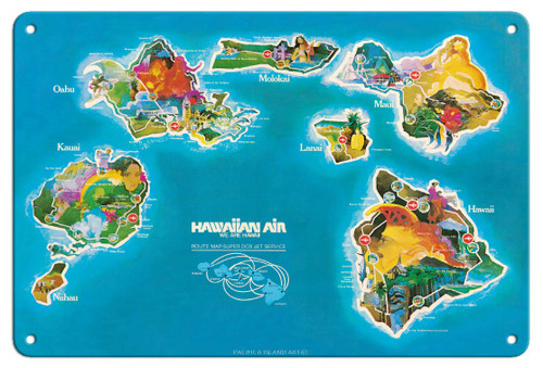 Hawaii Islands Route Map - Hawaiian Air Lines - Vintage Airline Travel Poster c.1961-8in x 12in Vintage Metal Tin Sign Hawaii Islands Route Map - Hawaiian Air Lines - Vintage Airline Travel Poster c.1961-8in x 12in Vintage Metal Tin Sign