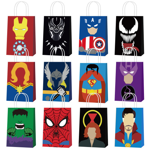 lisiproof 24Pcs Superhero Party Favor Bags Hero Theme Birthday Party Supplies Decorations Birthday Goodie Bags Candy Bags Gift Bags with Handles for Kids Children