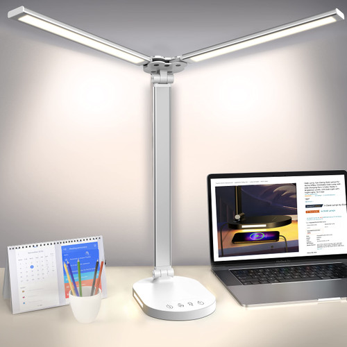 Doeklpo Desk Lamp, LED Desk Lamps for Home Office, Eye-Caring Double Head Desk Light with USB Charging Port, Night Light, 5 Light Mode 5 Brightness Levels, Desk Lamps for Office Study Reading Doeklpo Desk Lamp, LED Desk Lamps for Home Office, Eye-Caring Double Head Desk Light with USB Charging Port, Night Light, 5 Light Mode 5 Brightness Levels, Desk Lamps for Office Study Reading