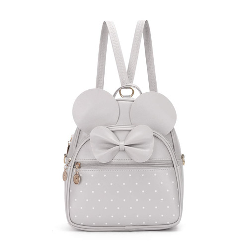 KL928 Girls Bowknot Polka Dot Cute Mini Backpack Small Daypacks Convertible Shoulder Bag Purse for Women (Grey)