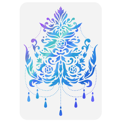 FINGERINSPIRE Chandeliers Stencils Template 8.3x11.7 inch Chandelier Stencil with Tassels Plastic Floral Light Patterns Painting Stencil Reusable Stencil for Painting Floors Walls Furniture Decor