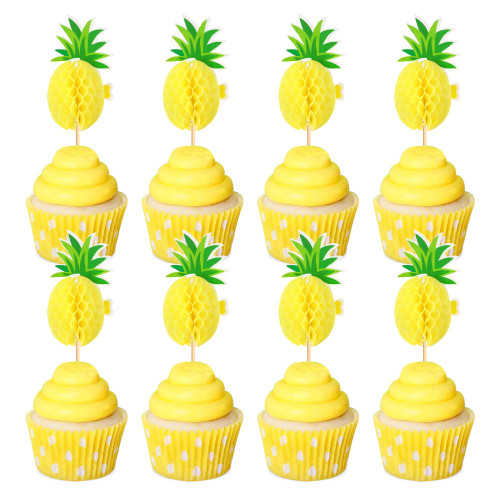 Ercadio 24 Pack Pineapple Cupcake Toppers 3d Donut Pineapple Cupcake Picks 3d Hawaiian Luau Tropical Pineapple Theme Birthday Party Cake Fruit Decorations Supplies