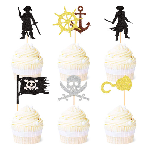 Ercadio 24 Pack Pirate Cupcake Toppers Black Glitter Pirate Anchor Flags Cupcake Picks for Pirate Nautical Sailing Theme Baby Shower Kids Birthday Party Cake Decorations Supplies Ercadio 24 Pack Pirate Cupcake Toppers Black Glitter Pirate Anchor Flags Cupcake Picks for Pirate Nautical Sailing Theme Baby Shower Kids Birthday Party Cake Decorations Supplies