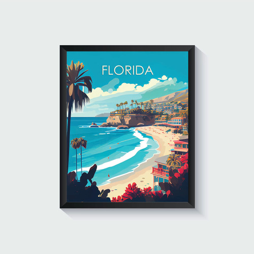 Florida Flower Market State Art Print, Florida Orange Blossom Poster Wall art Decor, Florida State Map Travel Poster, Home Office Wall Decoration, Bedroom, Living Room Artwork. Unframed. (Florida J, 11x14 inches)