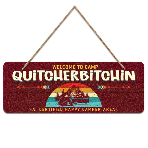 FLYAB Funny Welcome to Camp Quitcherbitchin Sign 5"x14.5" Rustic Camper Decorations for Inside Farmhouse Camper Decor Sign for Camping RV Travel Trailers Wall Window Accessories FLYAB Funny Welcome to Camp Quitcherbitchin Sign 5"x14.5" Rustic Camper Decorations for Inside Farmhouse Camper Decor Sign for Camping RV Travel Trailers Wall Window Accessories