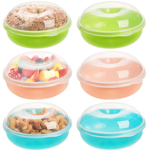Frcctre 6 Pack Bagel Keeper, Round Bagel Fresh Saver Donut Keeper Holder, Reusable Bagel Storage Container Bagel Fruit Storage Box for Home Kitchen
