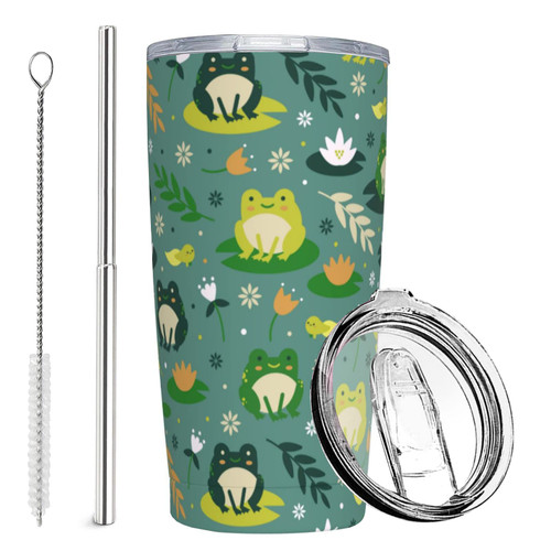 Frog Tumbler with Lid and Straw, 20 Oz Stainless Cup Steel Insulated Water Bottle Travel Coffee Mug, Gift for Frog Stuff Lover