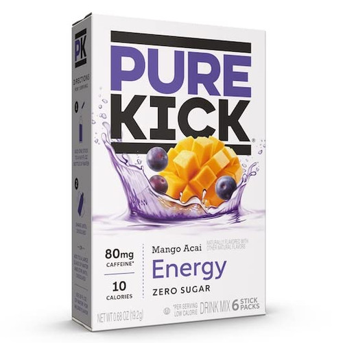 Pure Kick Energy Singles To Go Drink Mix Mango Acai, 3 Boxes with 6 Packets Each -18 Total Servings Pure Kick Energy Singles To Go Drink Mix Mango Acai, 3 Boxes with 6 Packets Each -18 Total Servings
