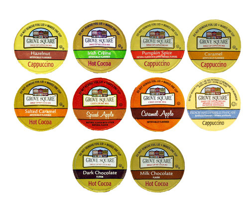 10-count Hot Cocoa, Cappuccino and Cider Single Serve Cups for Keurig K Cup Brewer Sampler of Grove Square