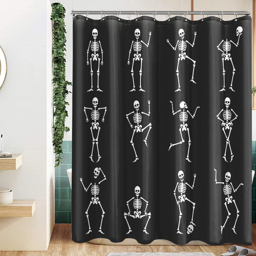 BIVINAR Halloween Skull Shower Curtain, Funny Halloween Dancing Skeleton Bathroom Shower Curtain, Cute Skull Joints Party Shower Curtain, 72 x 72 Inch