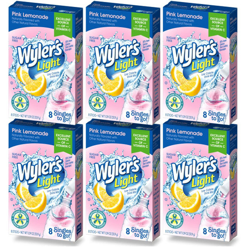 Wyler's Light Singles To Go (6 Pack), Pink Lemonade Water Drink Mix, 48 Total Powder Drink Mix Packets Wyler's Light Singles To Go (6 Pack), Pink Lemonade Water Drink Mix, 48 Total Powder Drink Mix Packets