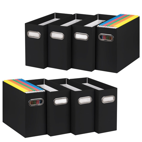 Tunnkit File Organizer, Cardboard File Box for Letter Size Hanging File Folder Storage, Collapsible Hanging File Organizer with Handles for Office/Home/School, Black, 8 Packs