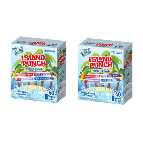 Wyler's Light Island Punch Singles To Go, Variety Pack Drink Mix, 2 Boxes, 40 Packets Per Box (80 Single Servings)