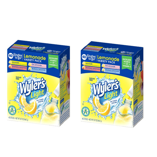 Wyler's Light Singles To Go, Lemonade Variety Pack Drink Mix, 2 Boxes, 40 Packets Per Box (80 Single Servings)