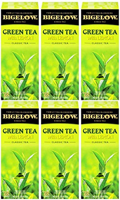 Bigelow Green Tea with Lemon Tea Bags 28-Count Boxes (Pack of 6) Green Tea Bags with Lemon Peel and Natural Flavors Rich in Antioxidants Bigelow Green Tea with Lemon Tea Bags 28-Count Boxes (Pack of 6) Green Tea Bags with Lemon Peel and Natural Flavors Rich in Antioxidants