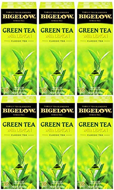 Bigelow Green Tea with Lemon Tea Bags 28-Count Boxes (Pack of 6) Green Tea Bags with Lemon Peel and Natural Flavors Rich in Antioxidants