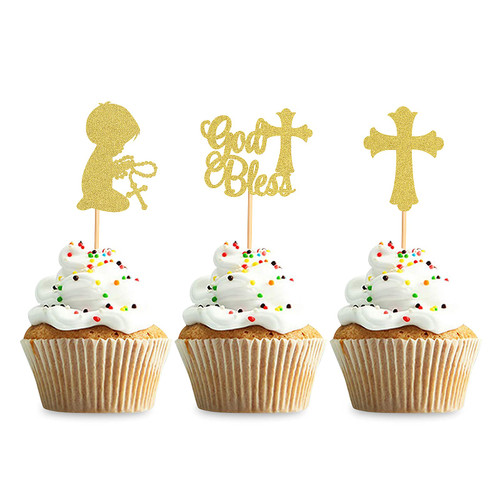 Keaziu 36 Pack God Bless Cross Cupcake Toppers Baptism Cupcake Toppers Cross Cupcake Picks Baptism Party Decorations Supplies