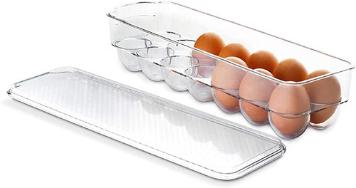 Stackable Refrigerator Egg Storage Bin With Lid - Stores 12 Eggs, BPA Free Plastic Clear