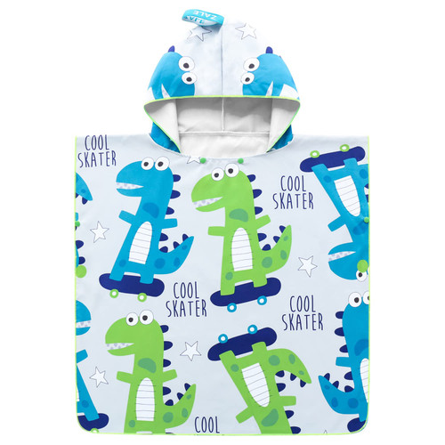 lnztzol Hooded Beach Towel for Kids, Quick Dry Microfiber Towel Poncho for Toddlers 3 to 10 Years Boys Girls Hooded Bath/Pool/Beach Swim Cover Up with Hood (Blue Dinosaurs)
