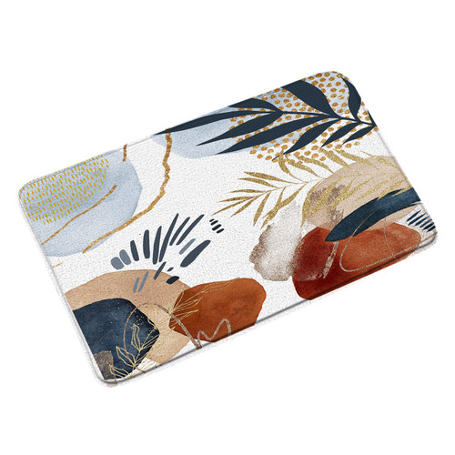 Abstract Chic Gold Leaves Bath Mat Boho Mid Century Leaf Tropical Minimalist Fancy Simple Modern Geometric Aesthetic Neutral Bathroom Bedroom Rug Kitchen Toilet Door Rugs Memory Foam 17.7x 29.5 Inch