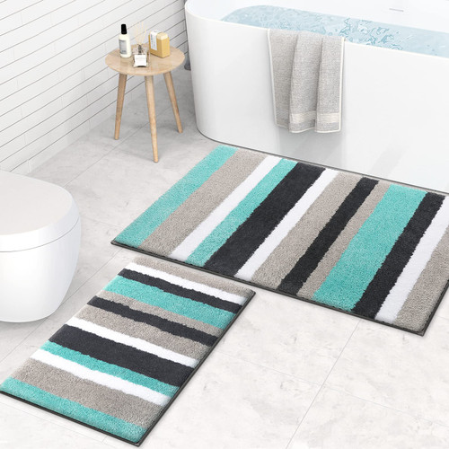 KMAT Luxury Bathroom Rugs Bath Mat,18"x26"+20"x32", Non-Slip Fluffy Soft Plush Microfiber Shower Rug, Machine Washable Carpet Quick Dry Ultra Shaggy Bath Mats for Bathroom, Tub and Shower, Green-Grey KMAT Luxury Bathroom Rugs Bath Mat,18"x26"+20"x32", Non-Slip Fluffy Soft Plush Microfiber Shower Rug, Machine Washable Carpet Quick Dry Ultra Shaggy Bath Mats for Bathroom, Tub and Shower, Green-Grey