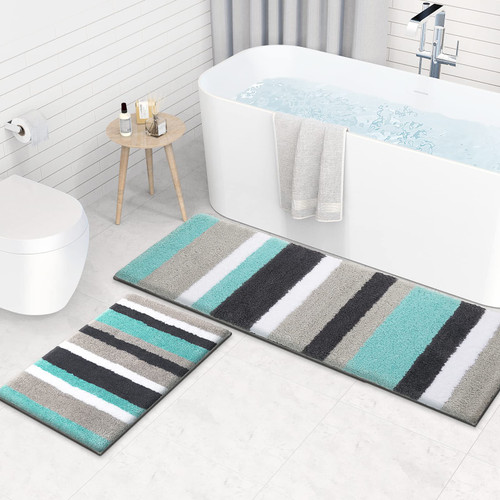 KMAT Luxury Bathroom Rugs Bath Mat,18"x26"+20"x59", Non-Slip Fluffy Soft Plush Microfiber Shower Rug, Machine Washable Carpet Quick Dry Ultra Shaggy Bath Mats for Bathroom, Tub and Shower, Green-Grey KMAT Luxury Bathroom Rugs Bath Mat,18"x26"+20"x59", Non-Slip Fluffy Soft Plush Microfiber Shower Rug, Machine Washable Carpet Quick Dry Ultra Shaggy Bath Mats for Bathroom, Tub and Shower, Green-Grey