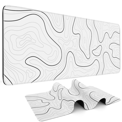 DIGSOM Large Gaming Mouse Pad Desk Pad 31.5 x 11.8in Black and White Mouse Pad for Keyboard, Topographic Mouse Pad with Anti-Slip Rubber Base, Extended Mouse Pad XL Keyboard Pad for Mouse