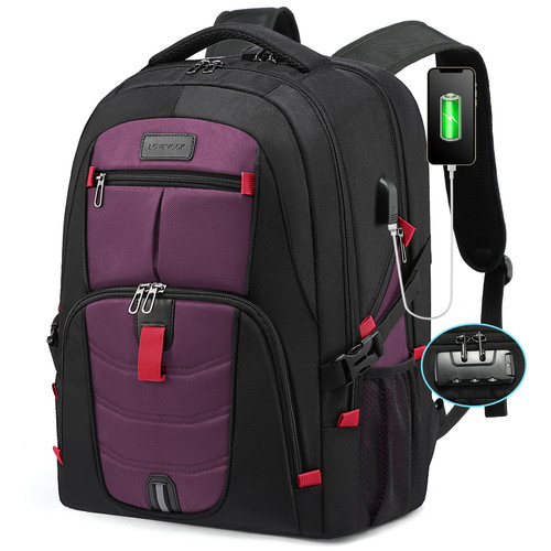 LOVEVOOK Travel Laptop Backpack Waterproof Anti Theft Backpack with Lock and USB Charging Port Large Computer Business Backpack for Men Women College Backpack(17 inch,Black&Purple)