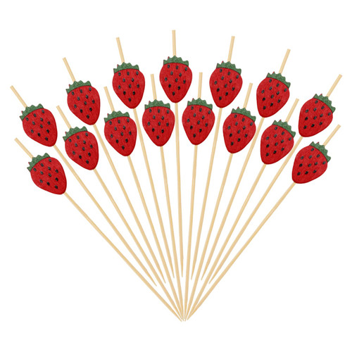 Honbay 100PCS Bamboo Strawberry Cocktail Picks Toothpicks Funny Fruit Sticks Sandwich Appetizer Skewers for Wedding Birthday Party Decorations