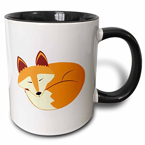 3dRose 175374_4"Cute Sleeping Red Fox Two Tone Mug, 11 oz, Black