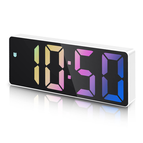 ORIA Digital Alarm Clock, 6.5" Large LED Mirror Display Clock, Mirror LED Alarm Clock, with Snooze, 3 Adjustable Brightness, 2 Power Alarm Clock for Bedroom, Home, Office, Colorful Digit ORIA Digital Alarm Clock, 6.5" Large LED Mirror Display Clock, Mirror LED Alarm Clock, with Snooze, 3 Adjustable Brightness, 2 Power Alarm Clock for Bedroom, Home, Office, Colorful Digit