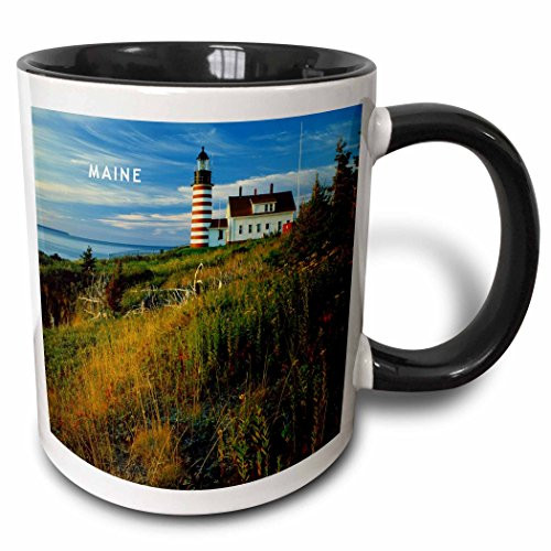 3dRose mug_80867_4"Quoddy Head Lubec Maine Lighthouse" Two Tone Black Mug, 11 oz, Multicolor