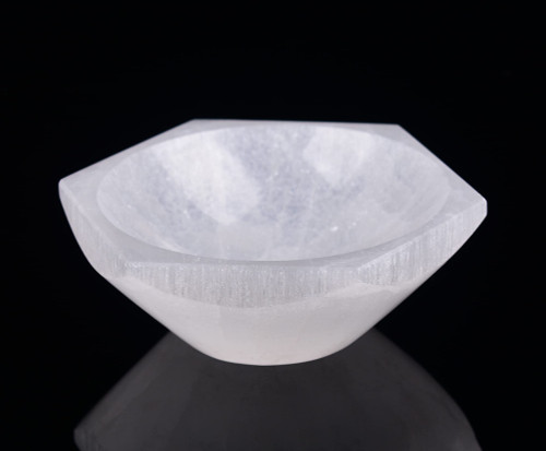 AMOYSTONE Natural Selenite Plate Selenite Bowl for Crystals Hexagon Selenite Dish 4" for Chakra Healing Crystals Collection Gift