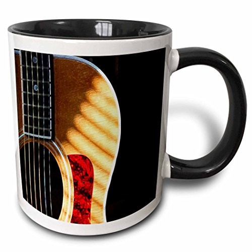 3dRose mug_62245_4"Digitally Painted Acoustic Guitar In Shadow" Two Tone Black Mug, 11 oz, Multicolor