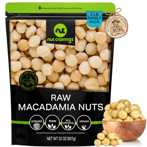 Premium Raw Whole Macadamia Nuts, Unsalted (32oz - 2 LB) Kosher | Natural | Gluten-Free| Vegan | Non-Gmo | 100% Natural Macadamia Nuts Superior to Organic | Keto Friendly | Shelled , Freshly Packed in Resealable Bag - Healthy Protein Food Snack