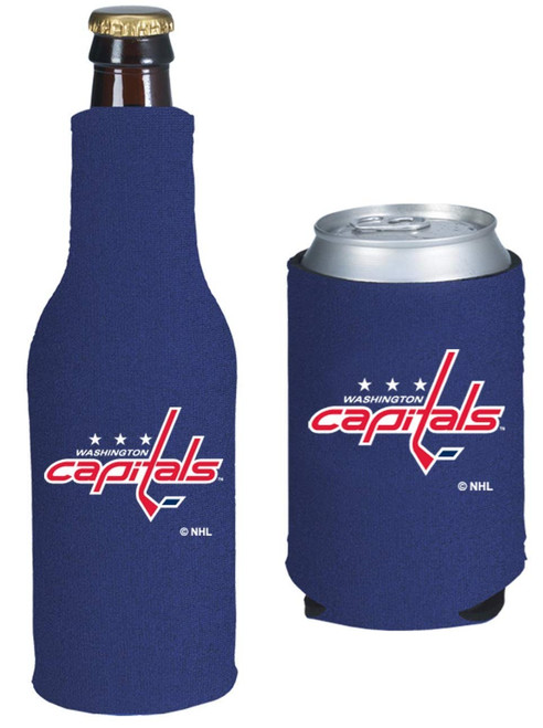NHL Hockey Team Color Logo Can & Bottle Holder Insulator Beverage Cooler Set (Washington) Capitals)