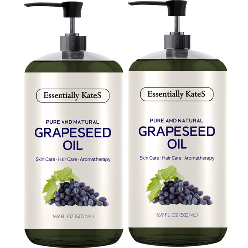 Essentially KateS Grapeseed Oil 33.8 Fl Oz - Pack of 2 x 16.9 Fl Oz - 100% Pure and Natural and Cold Pressed